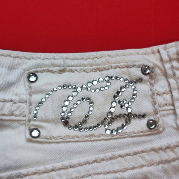 Cod Bleu Marielle jeans slim straight Rhinestone design white women's size 6/27 - Picture 7 of 11